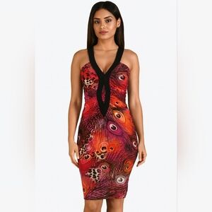 Kimikal Leopard/Peacock Print dress, size Small